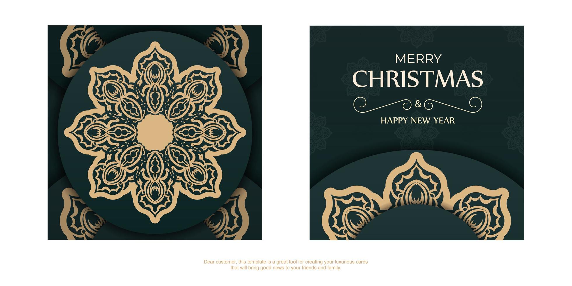 Dark green Happy New Year brochure with vintage yellow pattern vector