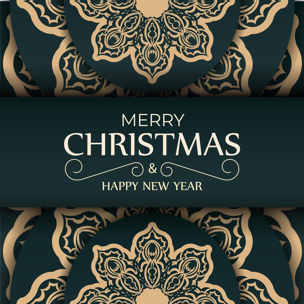 Christmas card with gold and green ornament pattern vector