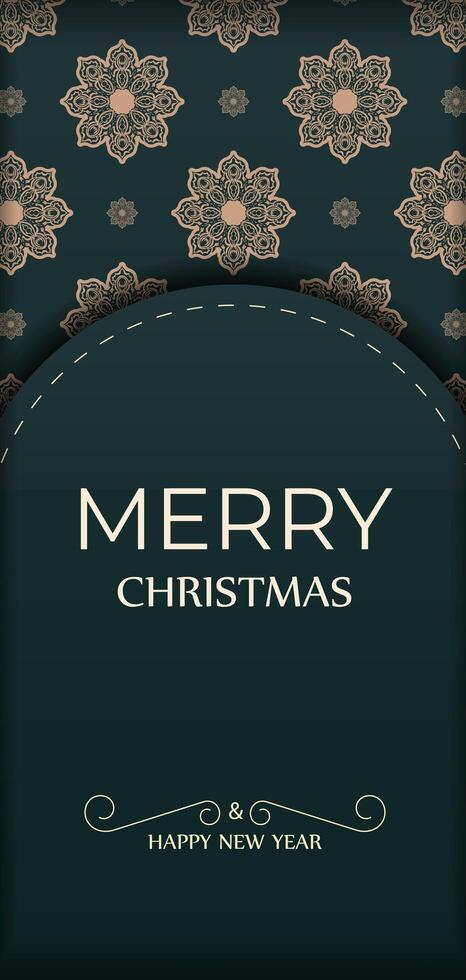 A green and gold christmas card with a floral pattern vector