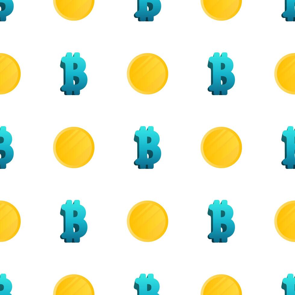 Bitcoin icon and gold coins seamless pattern. Endless background for websites and applications. image vector