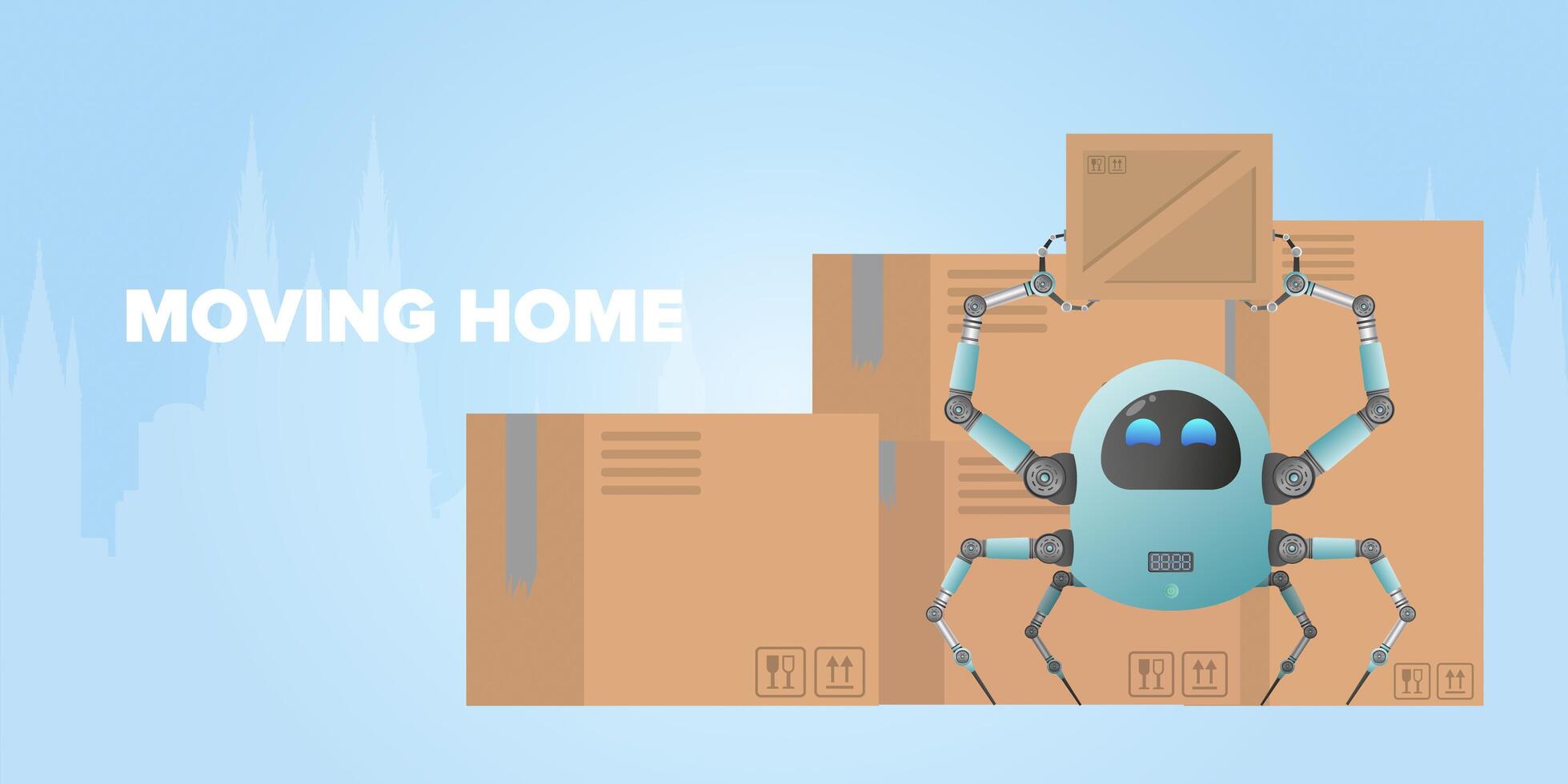 Moving home robot with boxes vector
