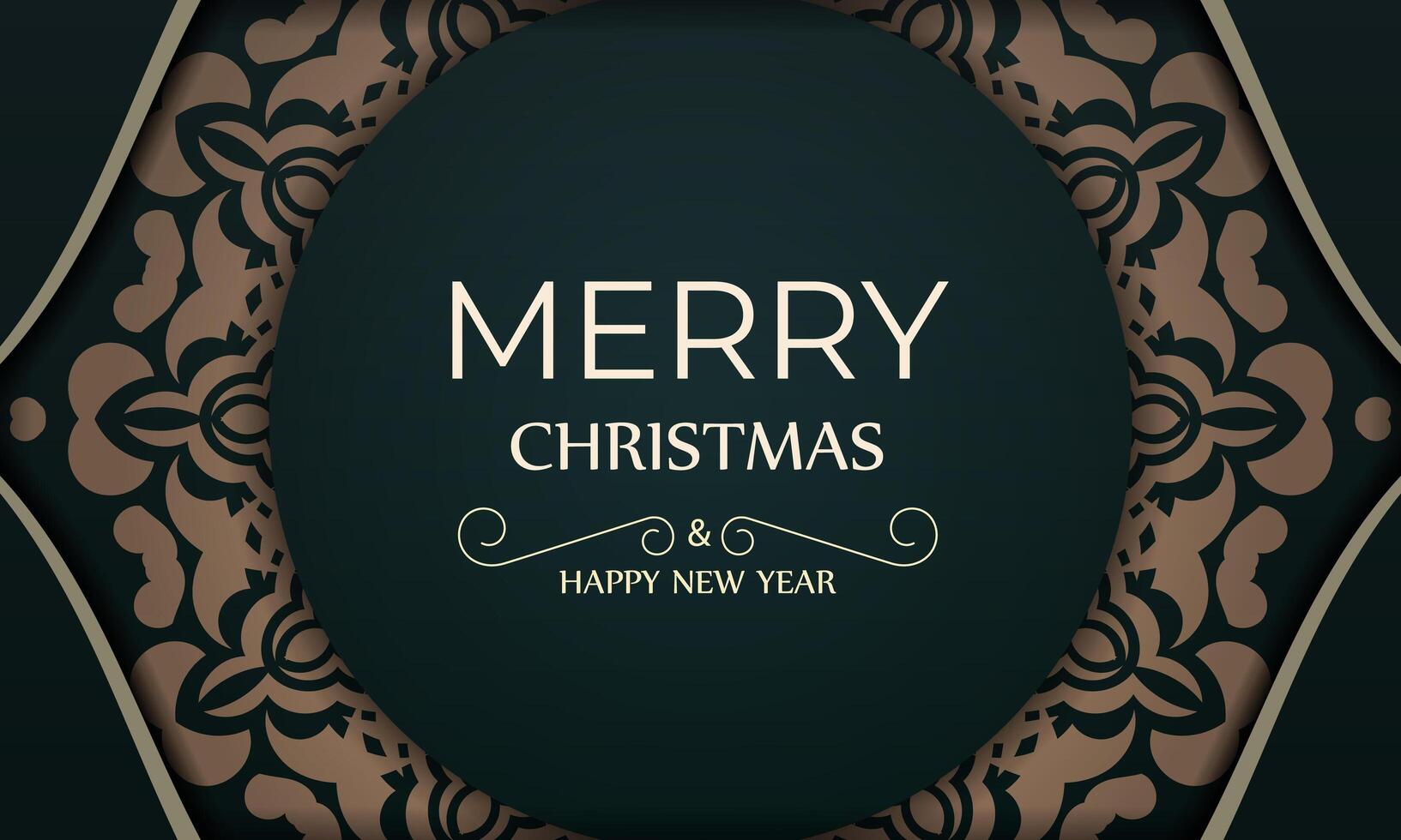 A merry christmas card with a circular frame and ornate design vector