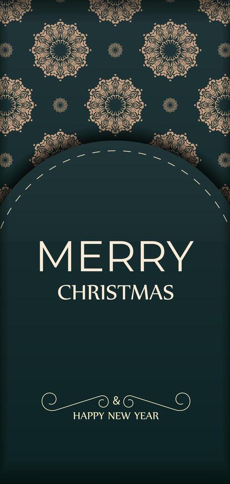 A green and gold christmas card with a floral pattern vector