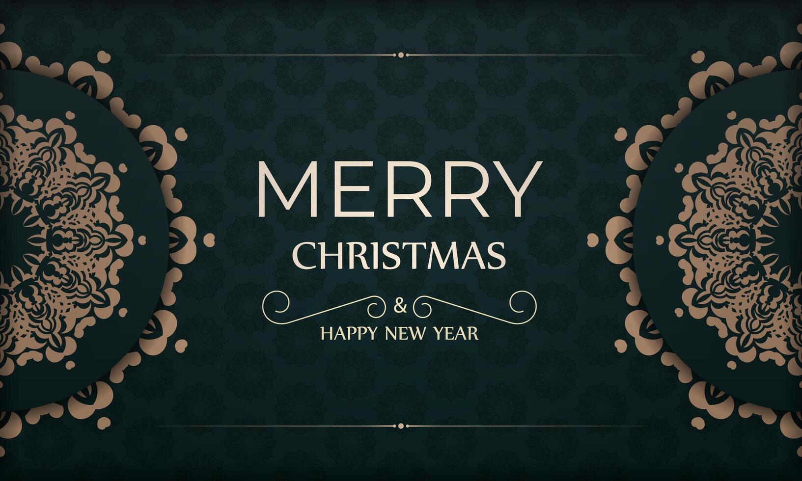 Christmas card with ornate design on dark green background vector