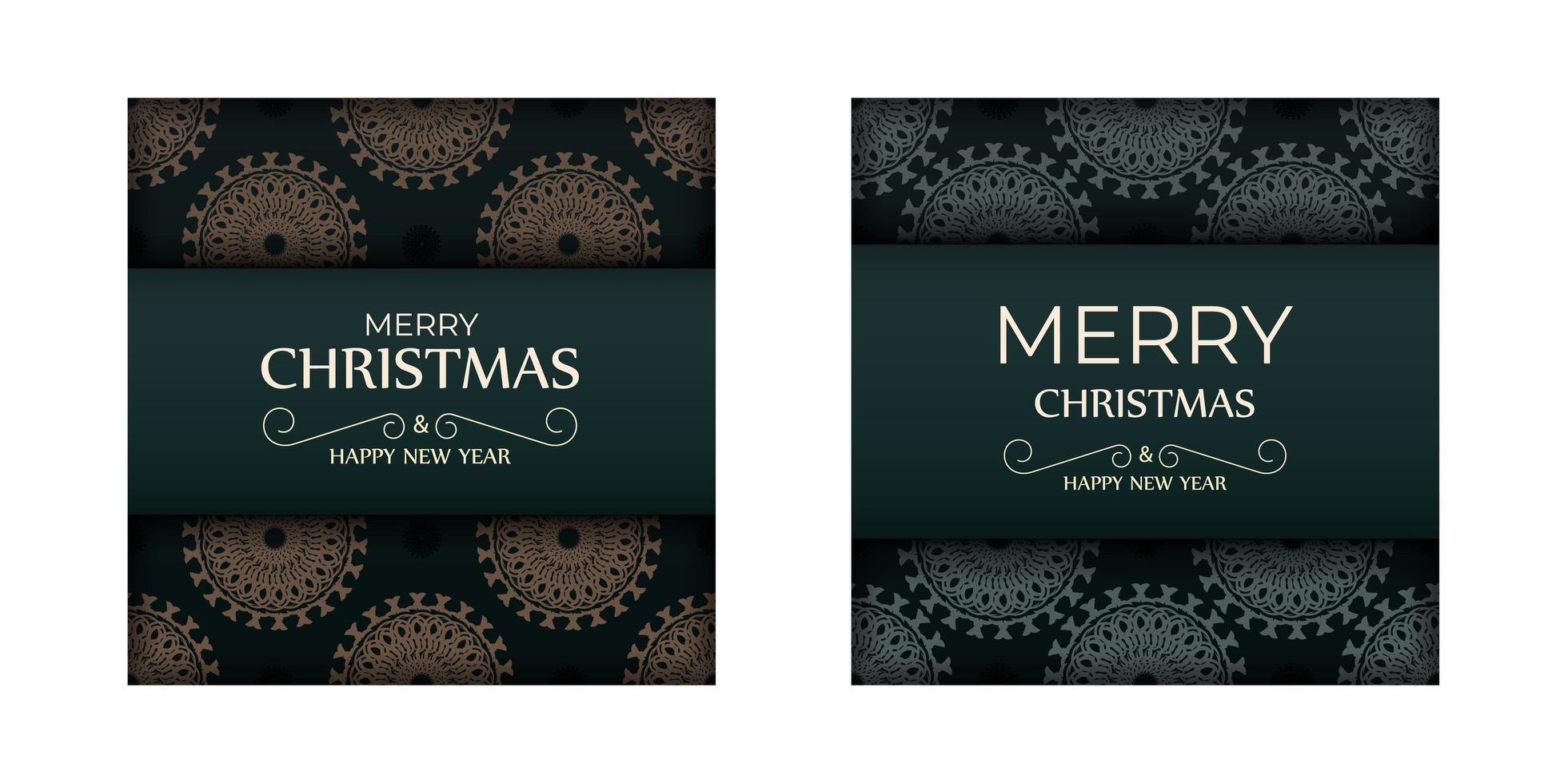 Merry christmas dark green color greeting flyer template with winter yellow pattern vector