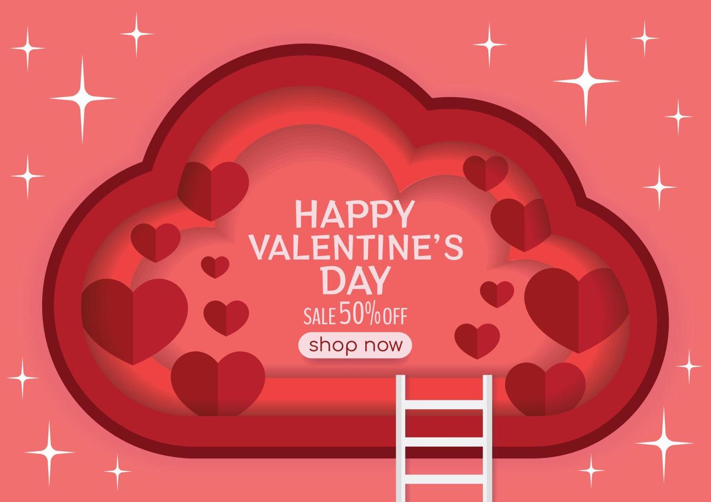 pink cloud and hearts happy valentines day vector wallpaper