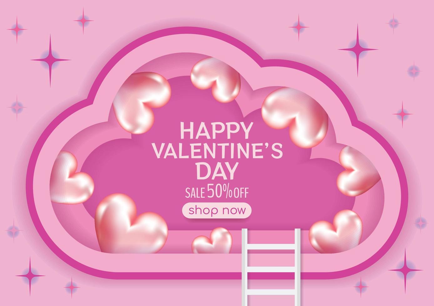 nube rosa y corazones feliz día de san valentín fondo de arte vectorial vector