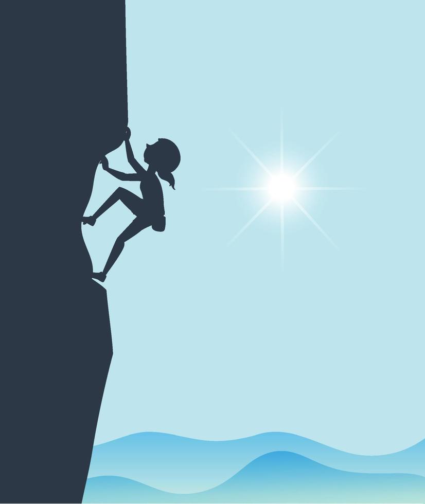 Flat silhouette rock climbing in nature background vector