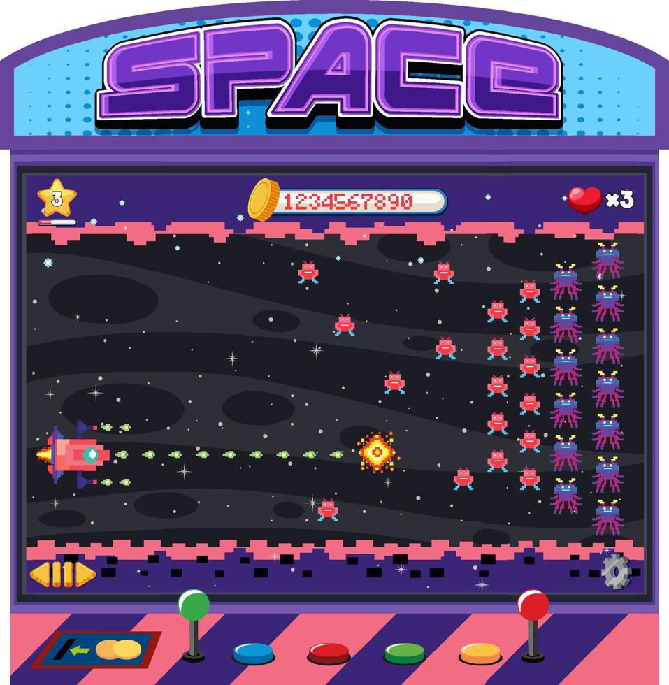 interfaz de juego retro arcade pixel space vector