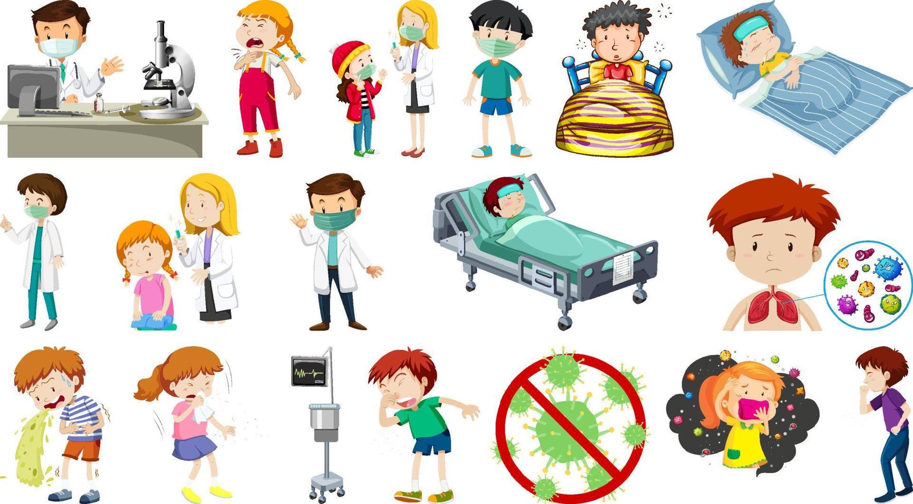 Set of sick people with different symptoms vector