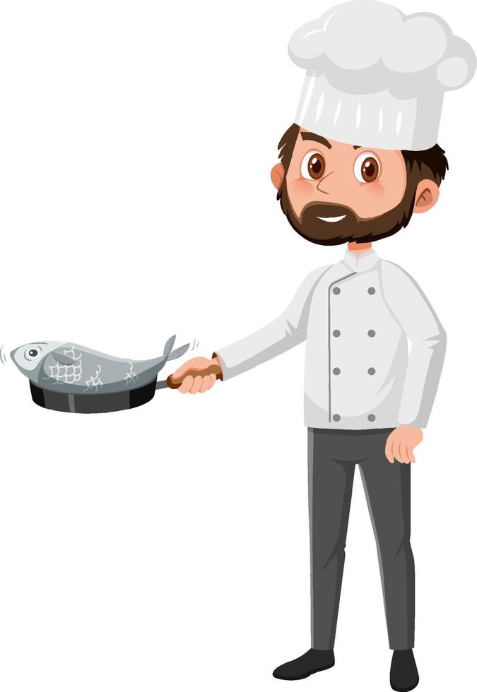 un chef profesional cocinando pescado vector