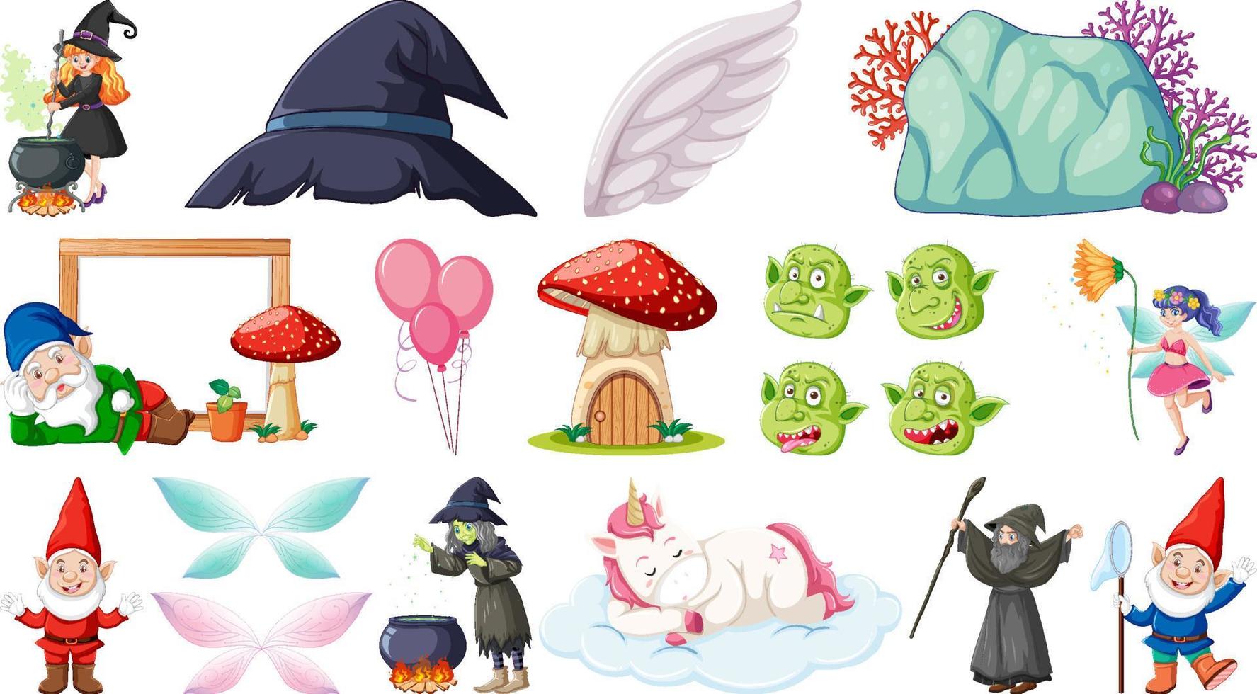 Set of fantasy fairy tale characters and elements vector