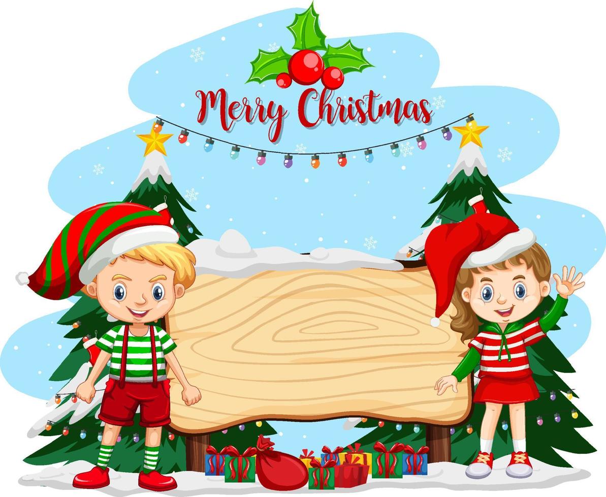 Empty banner in Christmas theme with children in Christmas costumes vector