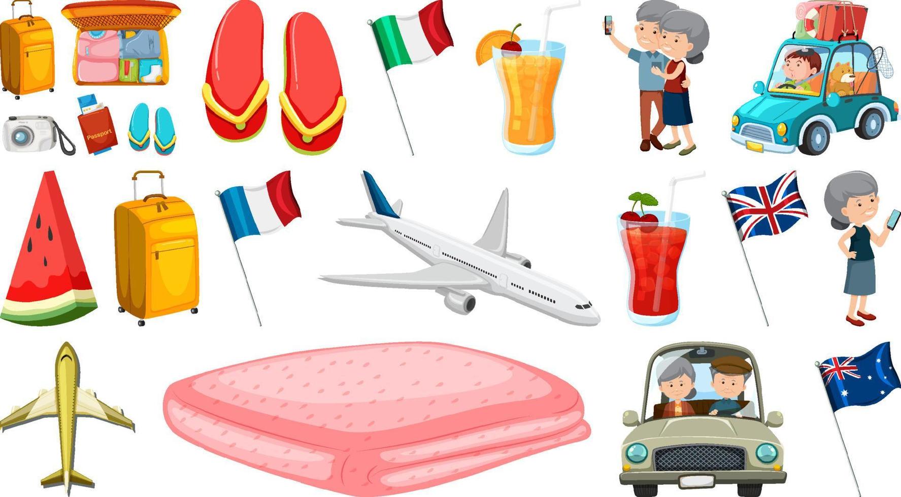 Set of summer vacation objects and elements vector