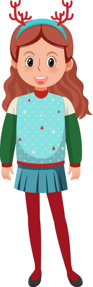 A girl wearing Christmas outfits on white background vector