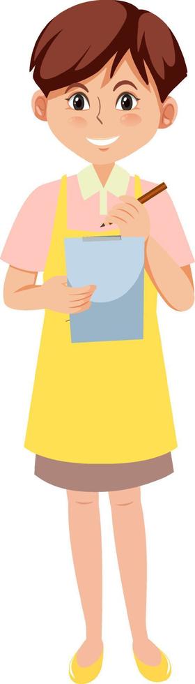 Young female waitress taking an order cartoon character on white background vector