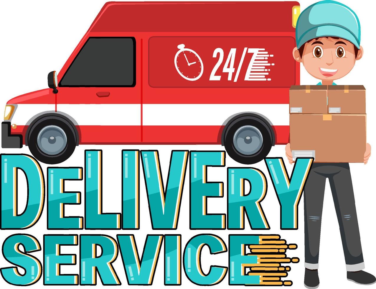 Delivery Service wordmark with courier delivering packages vector