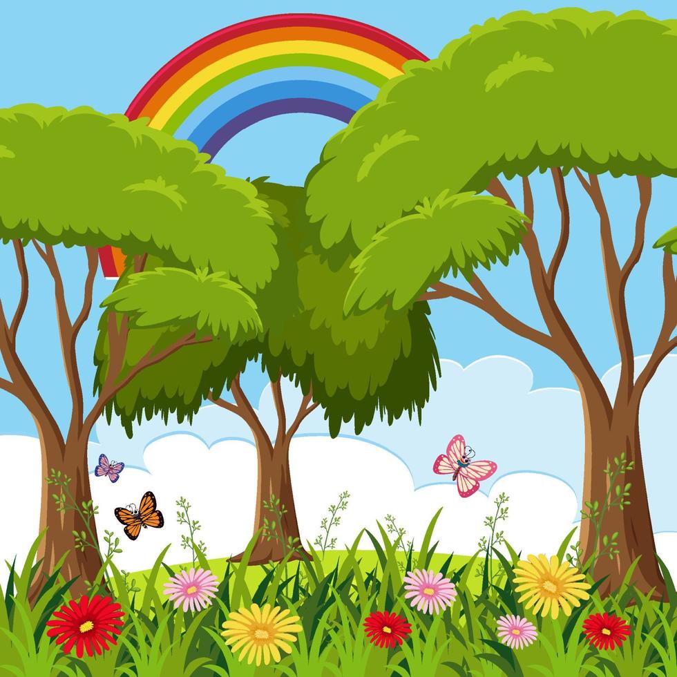 Spring season with trees and flower field background vector