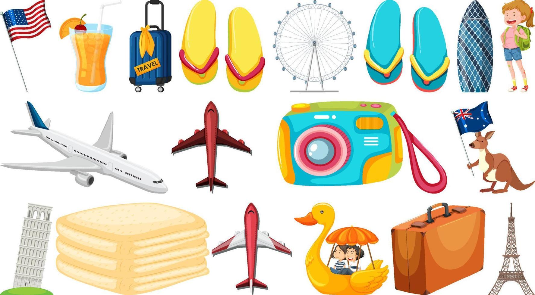 Set of summer vacation objects and elements vector