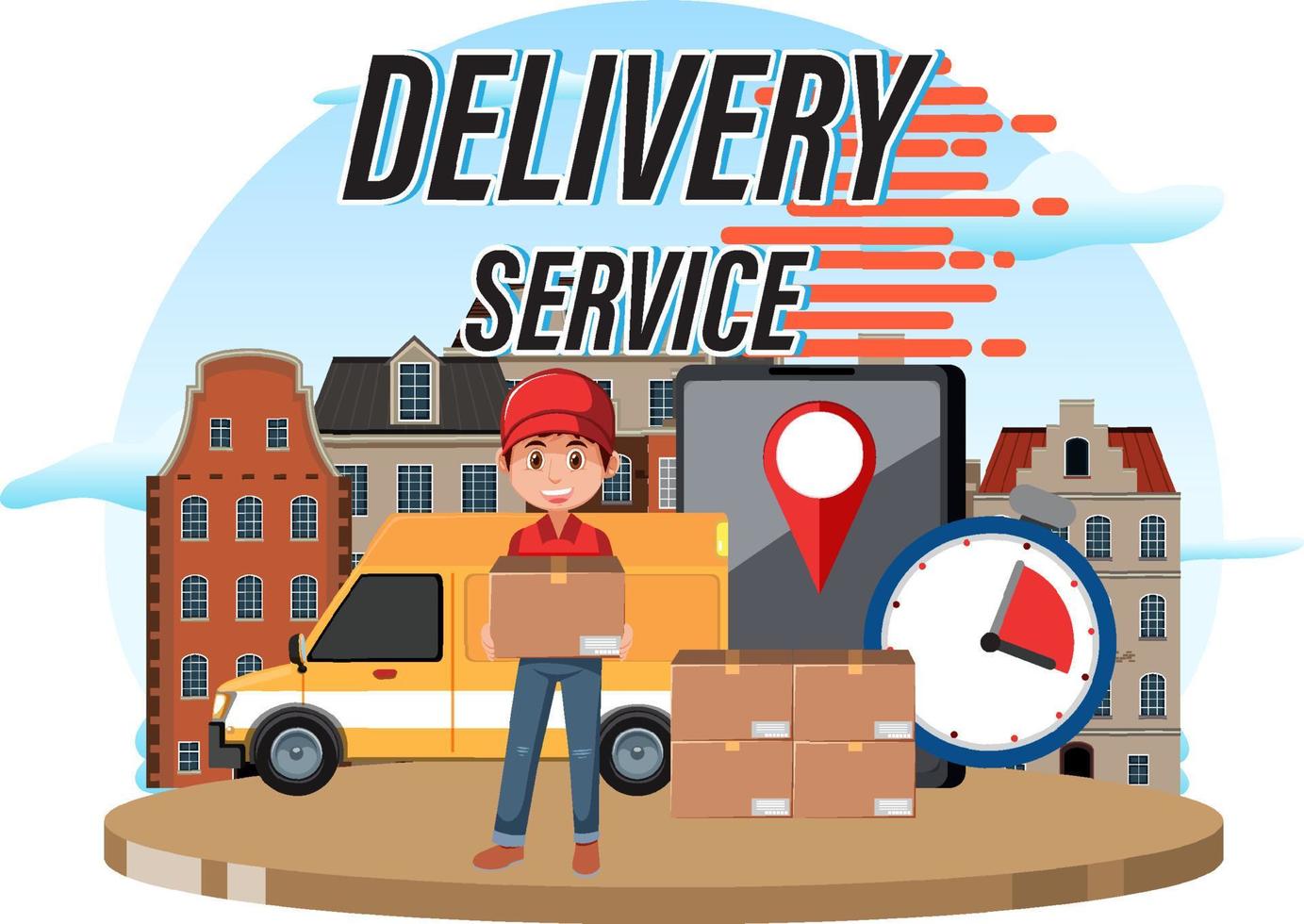 Delivery Service logotype with courier in cartoon style vector