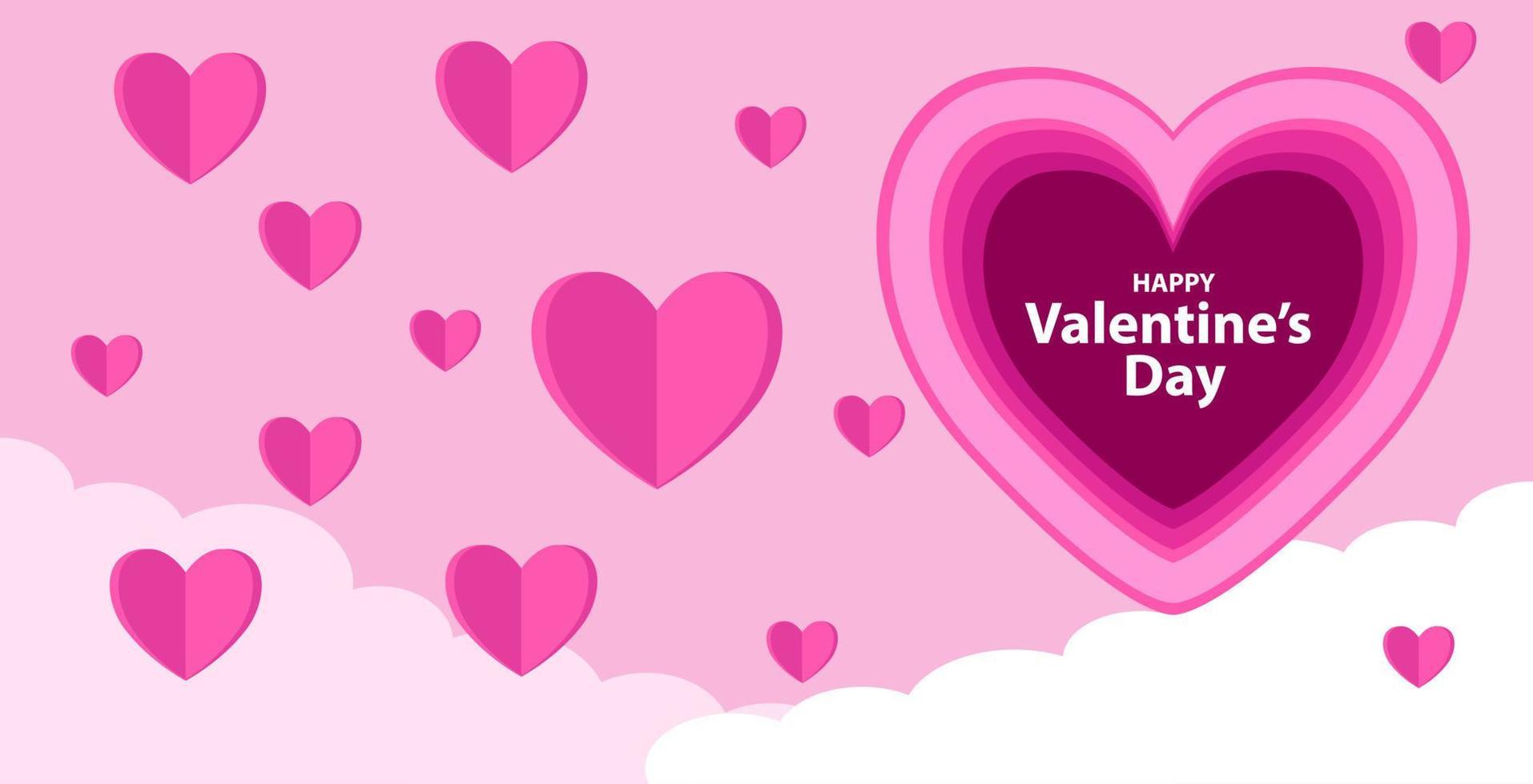 pink valentines day greeting banner design. paper fold style heart design. vector