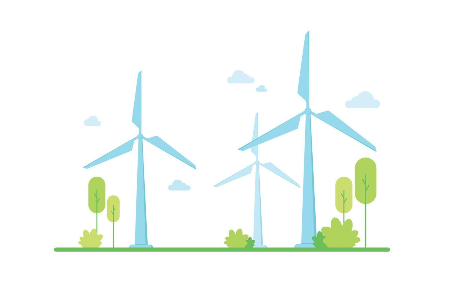 Isolated vector illustration of clean electric energy from renewable sources wind. Eco friendly. Green zone. Protecting and caring for nature. Climate support. On white background
