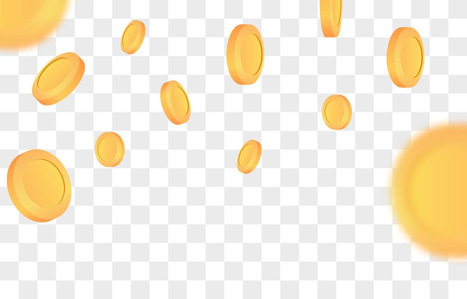 Gold coins falls from the sky vector illustration. Falling coins, falling money, flying gold coins, golden rain. Jackpot or success concept.