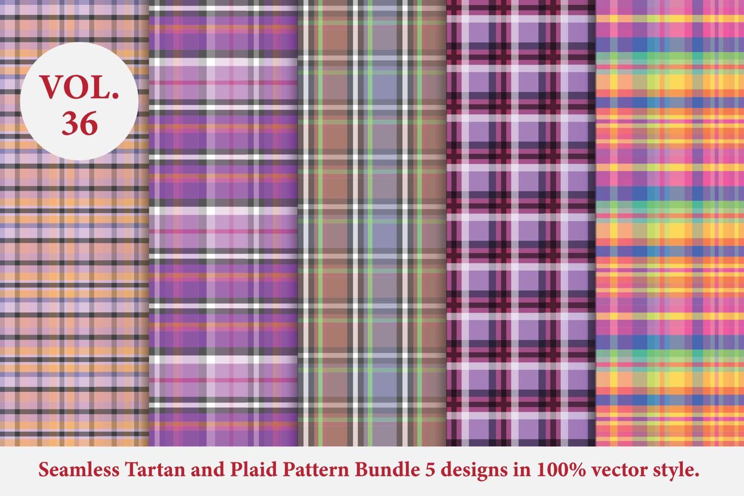 Plaid Pattern Bundle 5 designs Vol.53 Buffalo Vector, Tartan Fabric background wallpaper vector