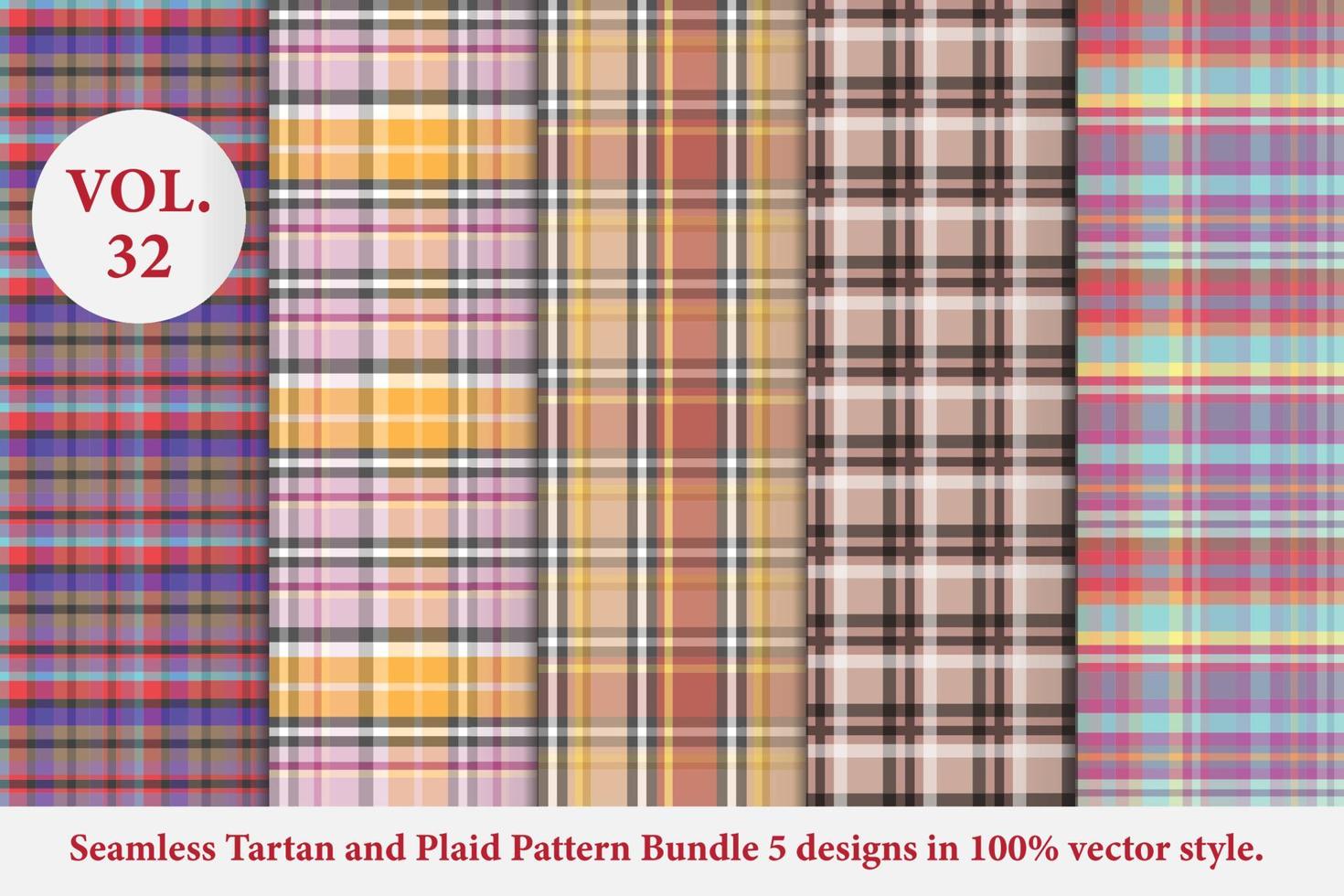 Plaid Pattern Bundle 5 designs Vol.53 Buffalo Vector, Tartan Fabric background wallpaper vector