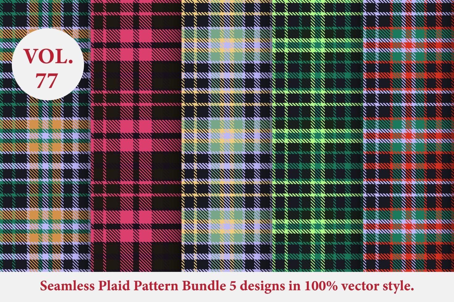 Plaid Pattern Bundle 5 designs Vol.53 Buffalo Vector, Tartan Fabric background wallpaper vector