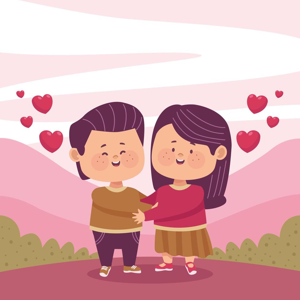 little lovers couple with hearts vector