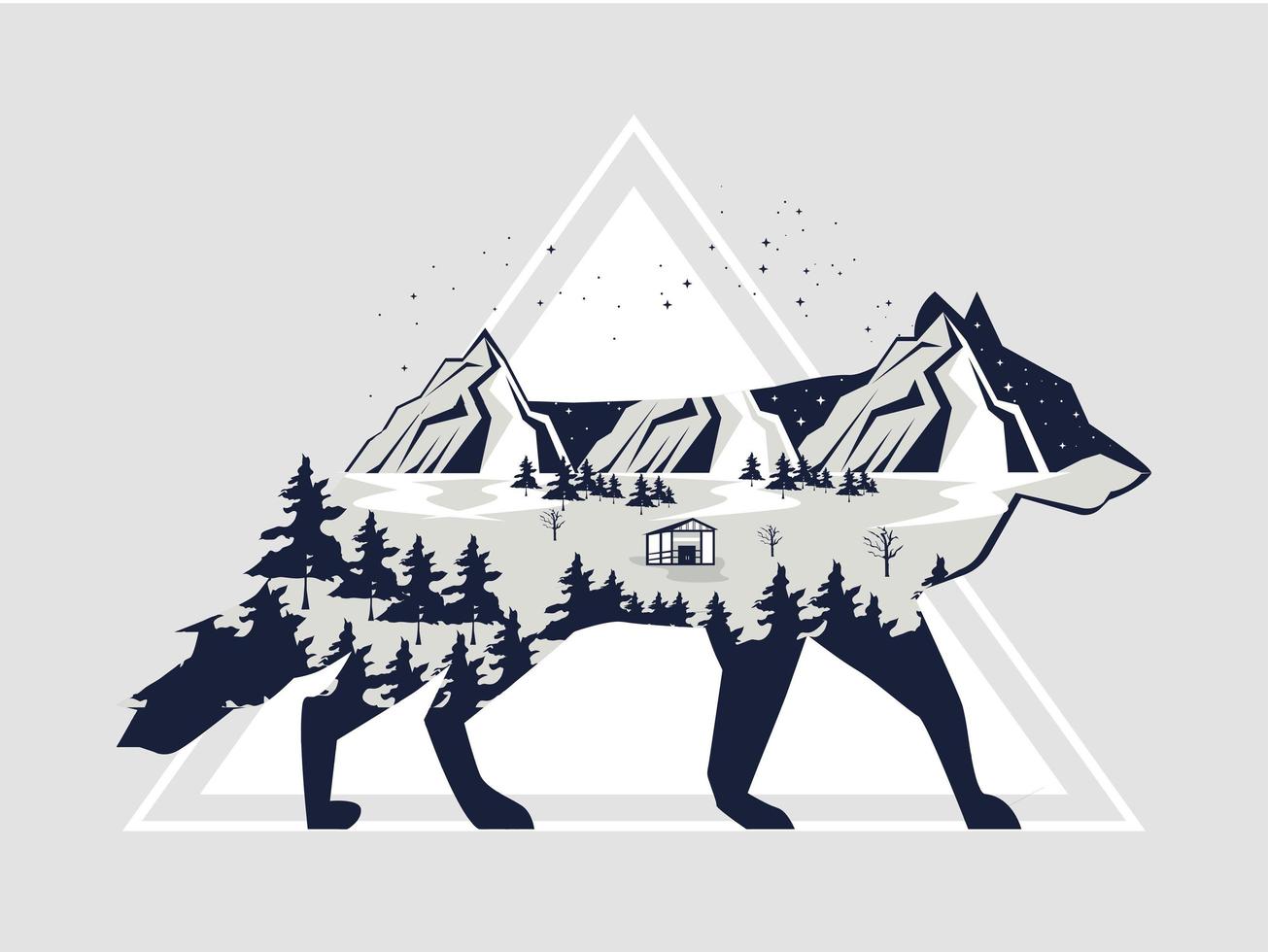 wolf animal double exposure vector