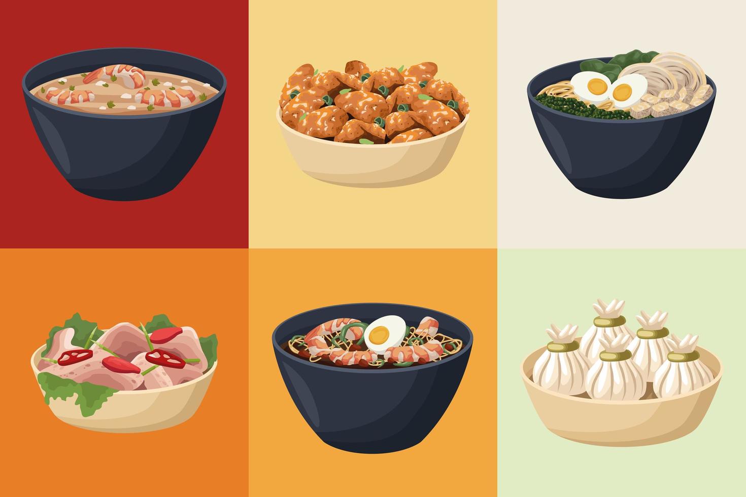 chinese food six icons vector