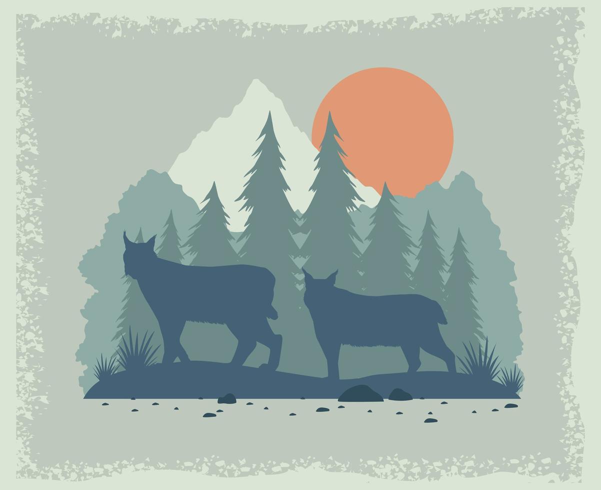 lobos salvajes en el paisaje vector