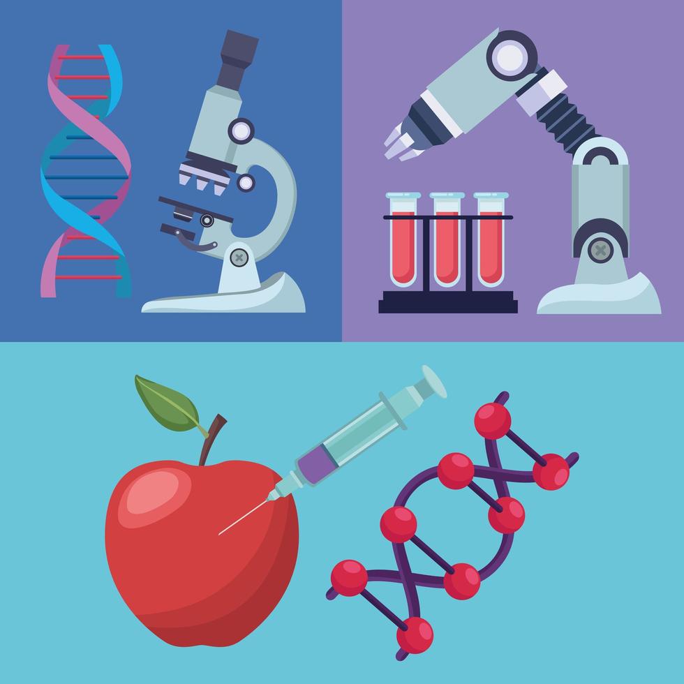 dna laboratory six icons vector