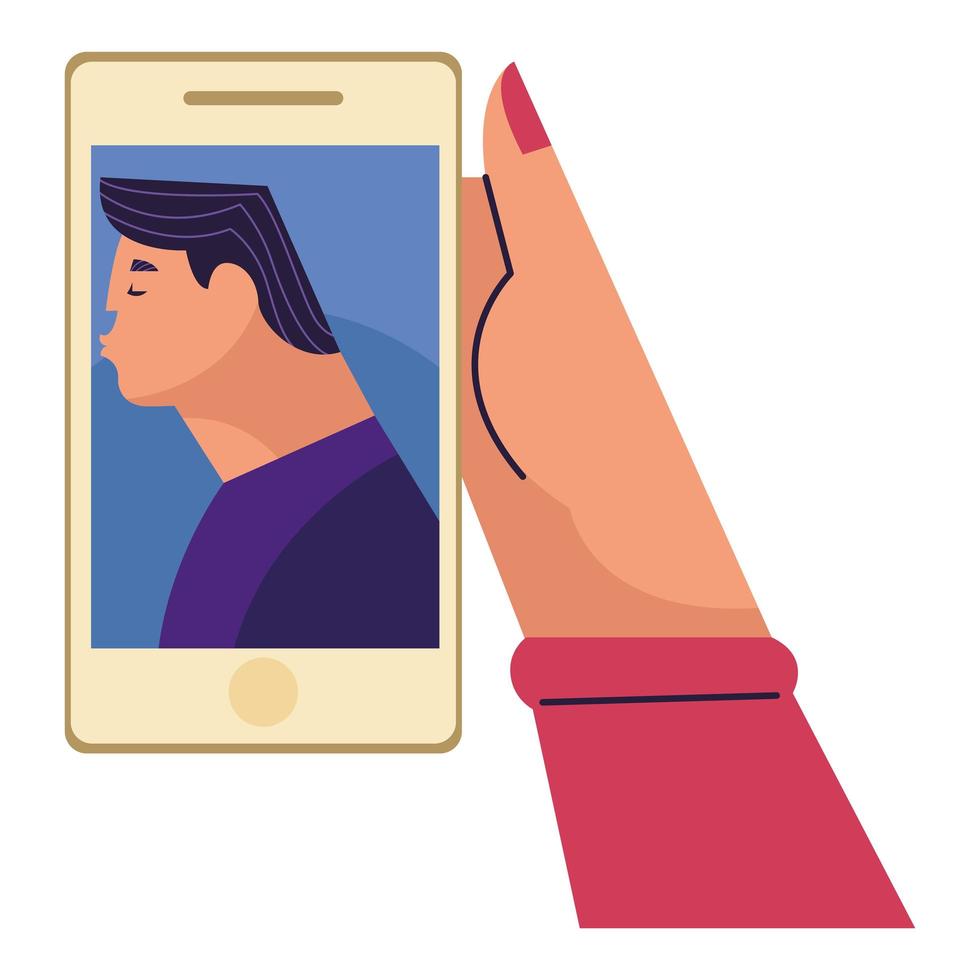 hand with man in smartphone vector