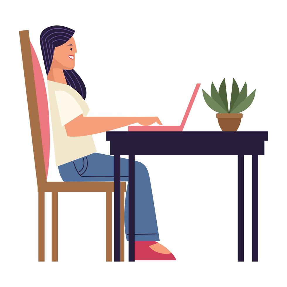 woman using laptop vector