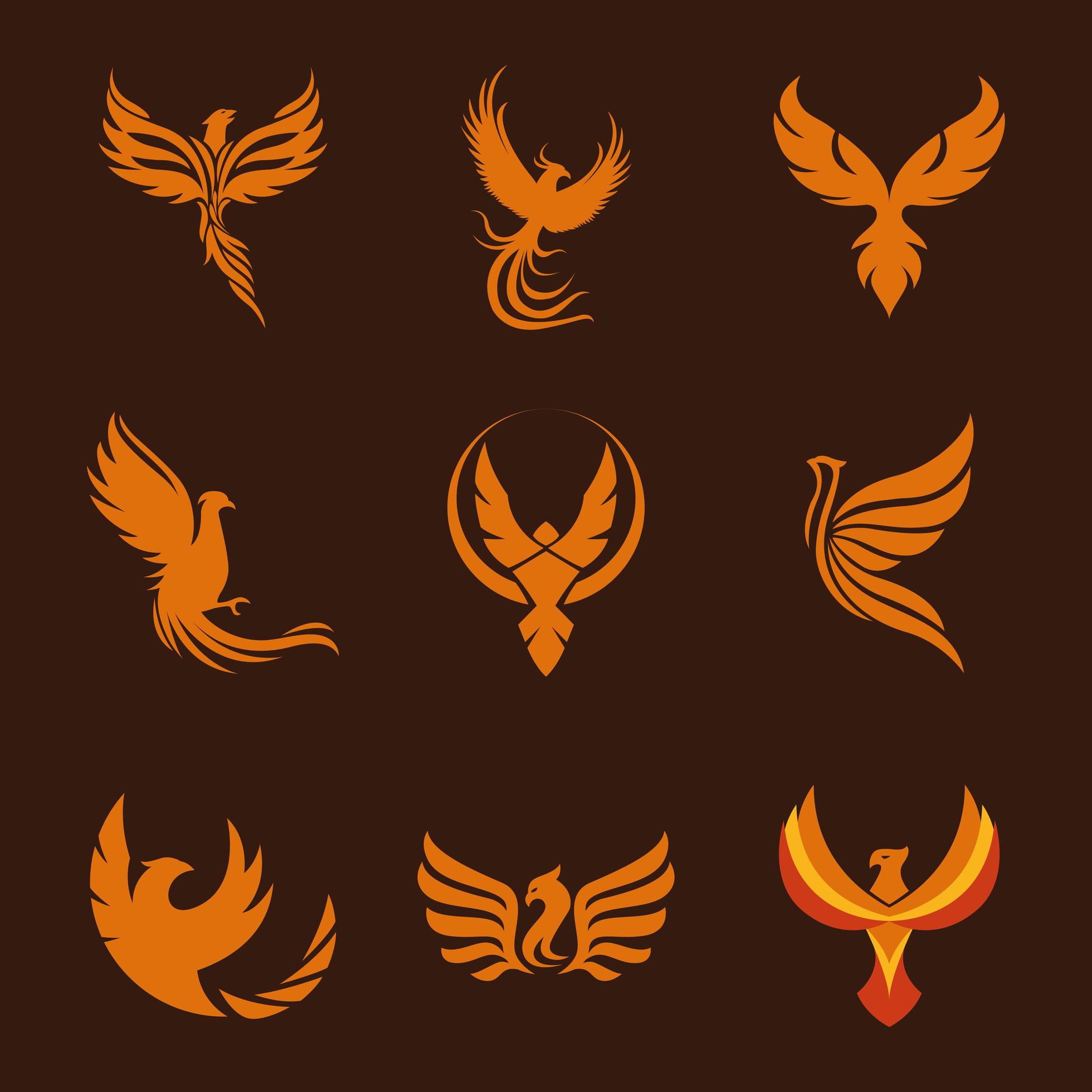 nine phoenix birds icons 5280999 Vector Art at Vecteezy