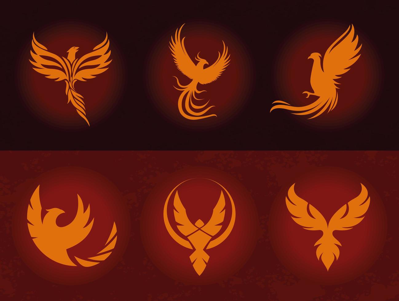 six phoenix birds icons vector
