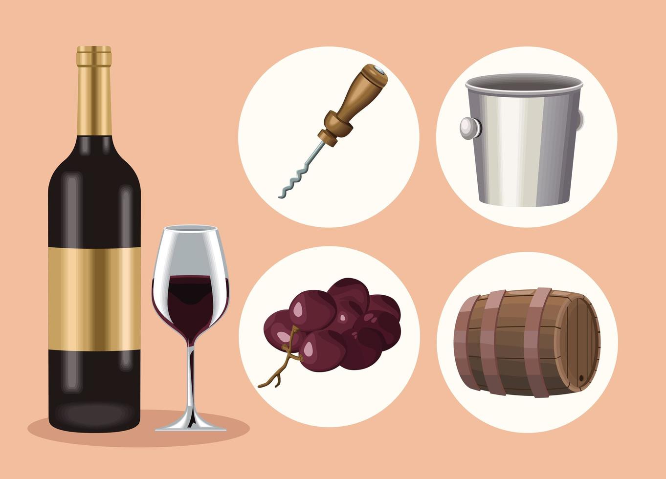 cinco deliciosos íconos de vino vector