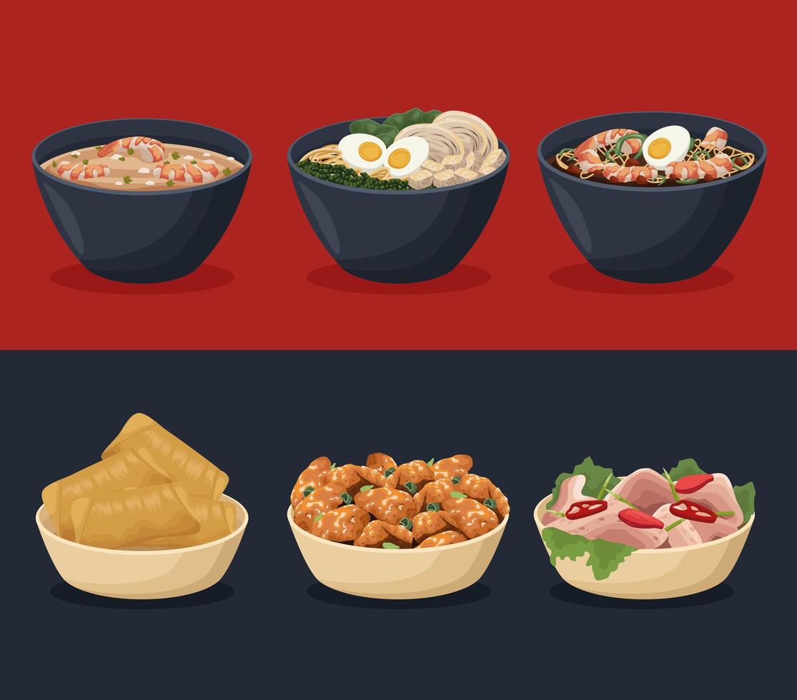 six chinese food icons vector