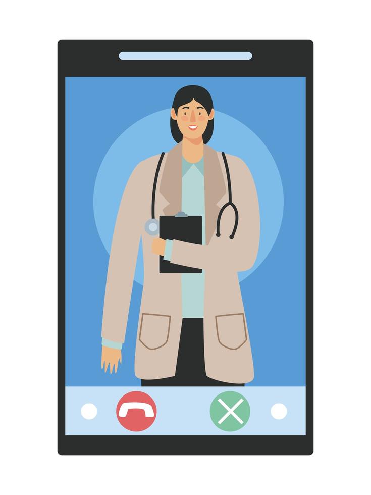 female doctor in smartphone vector