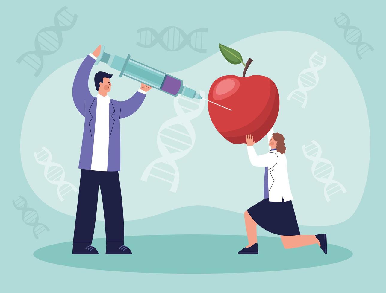 scientist couple injecting apple vector