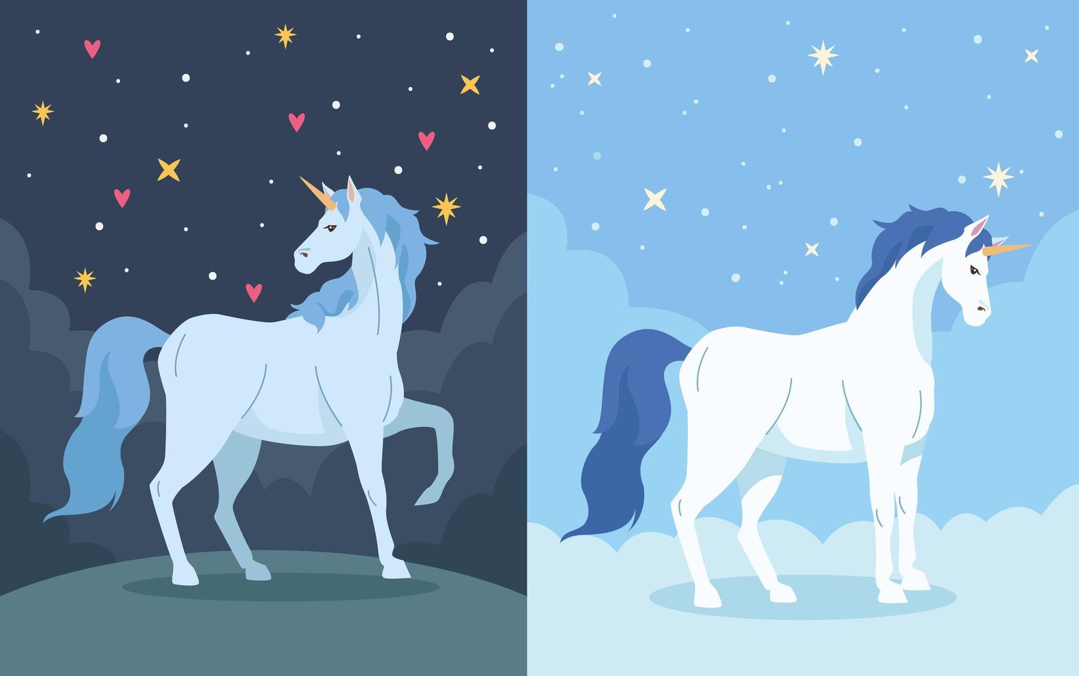 dos unicornios animales de hadas vector