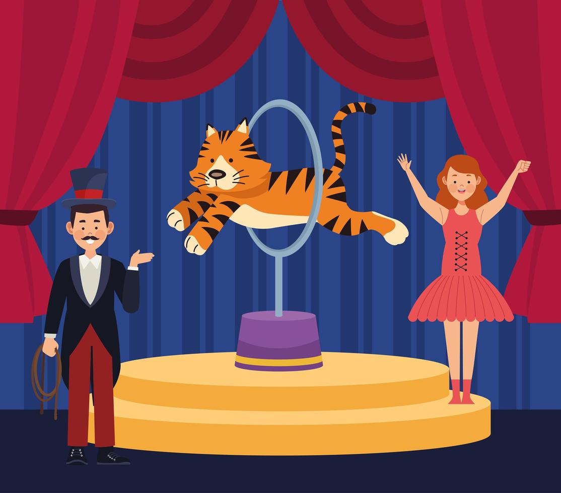 circus couple and tiger vector