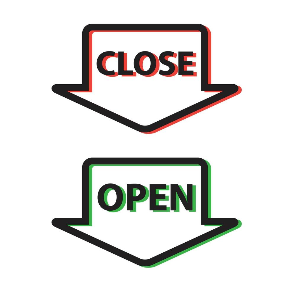 open and close text symbol, design vector graphic