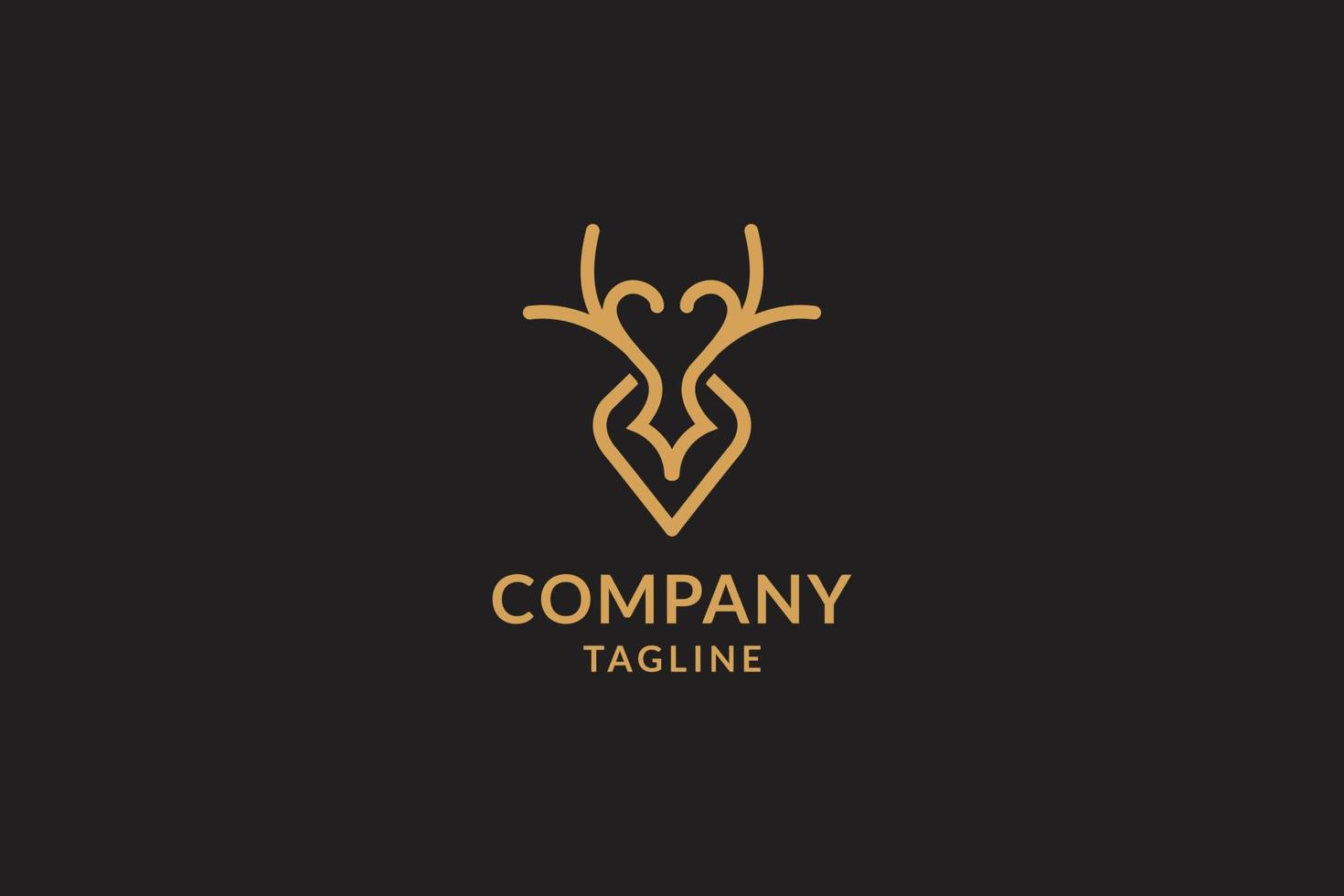 logotipo de cabeza de ciervo dorado elemento de amor combinado, concepto de estilo monograma, adecuado para su negocio o identidad de marca vector
