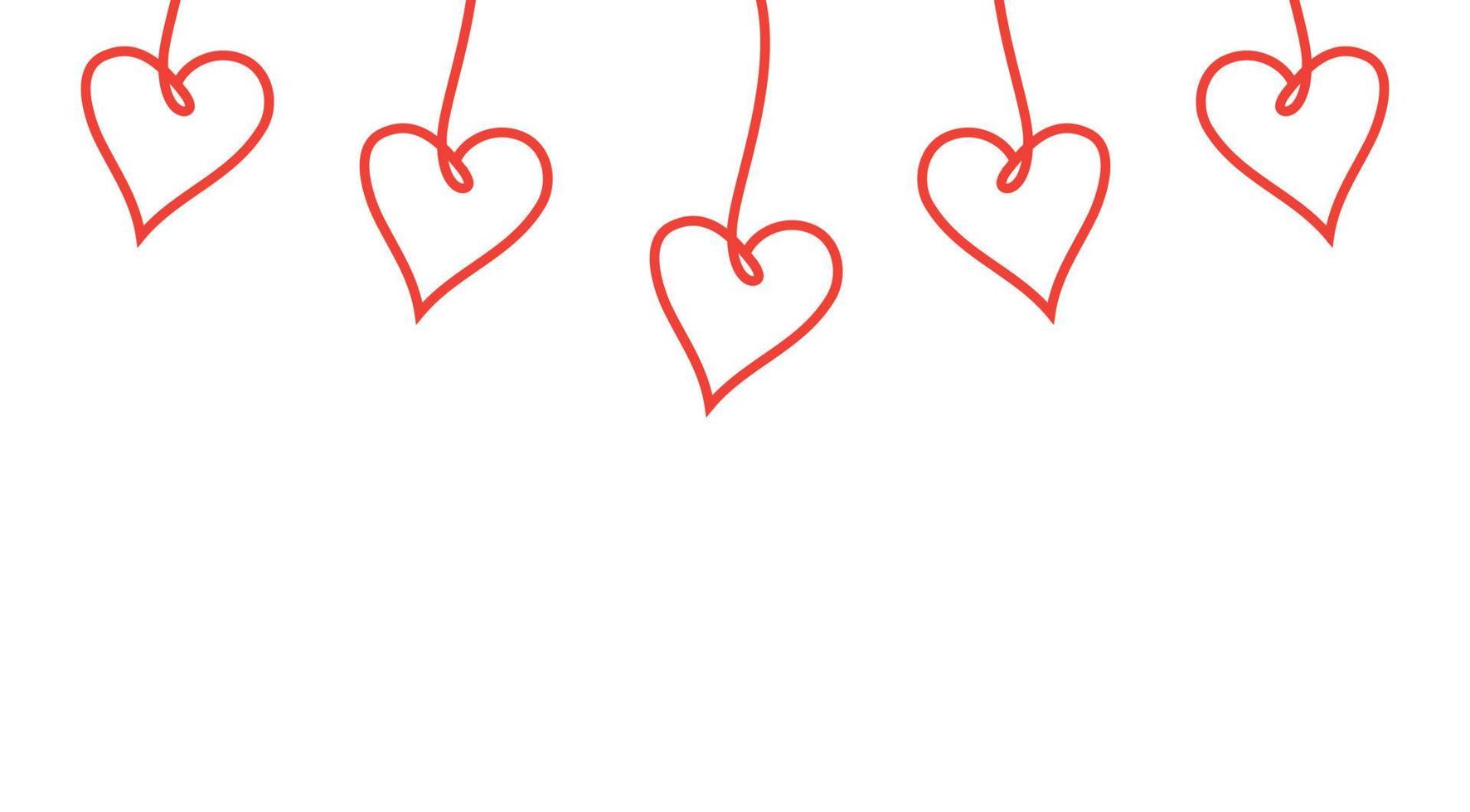 los corazones cuelgan adornos con una plantilla de fondo aislada, tarjeta de felicitación, diseño vectorial de celebración del día de San Valentín vector