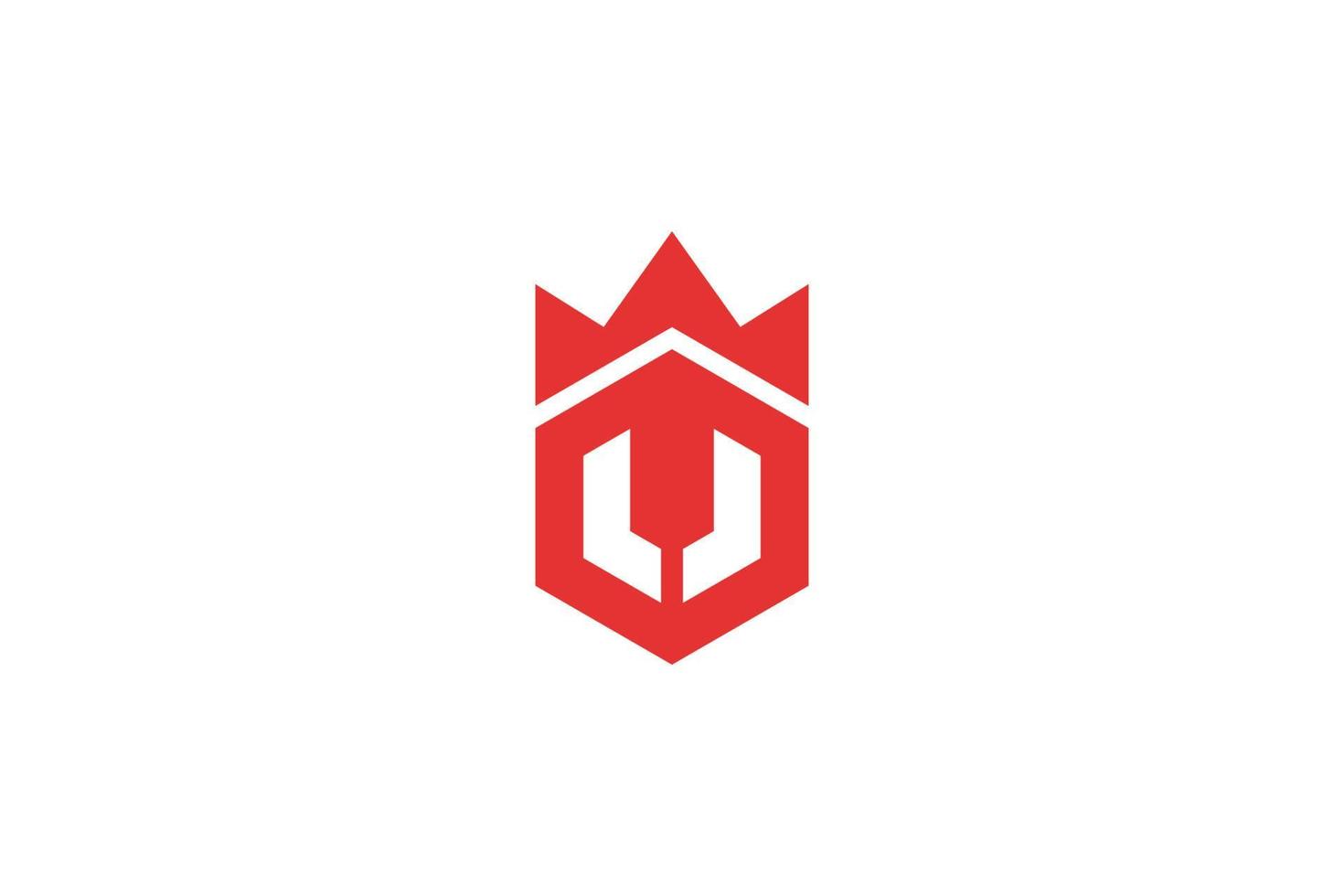letter j combined iron head helmet or mask, with king crown, simple elegant logo design vector