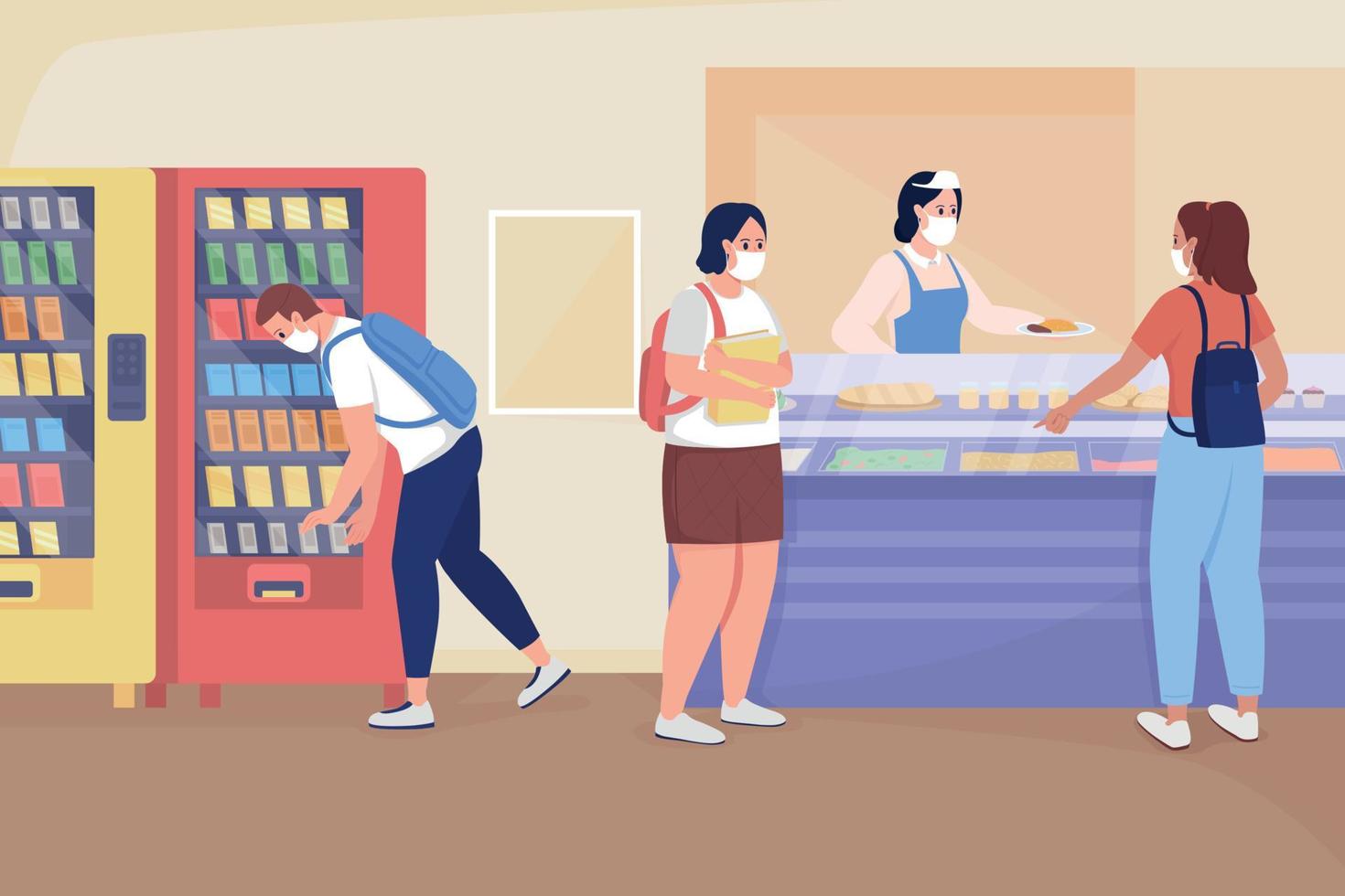 School cafe flat color vector illustration